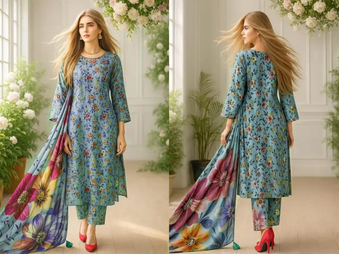 3 Pcs Women's Unstitched Printed Suit