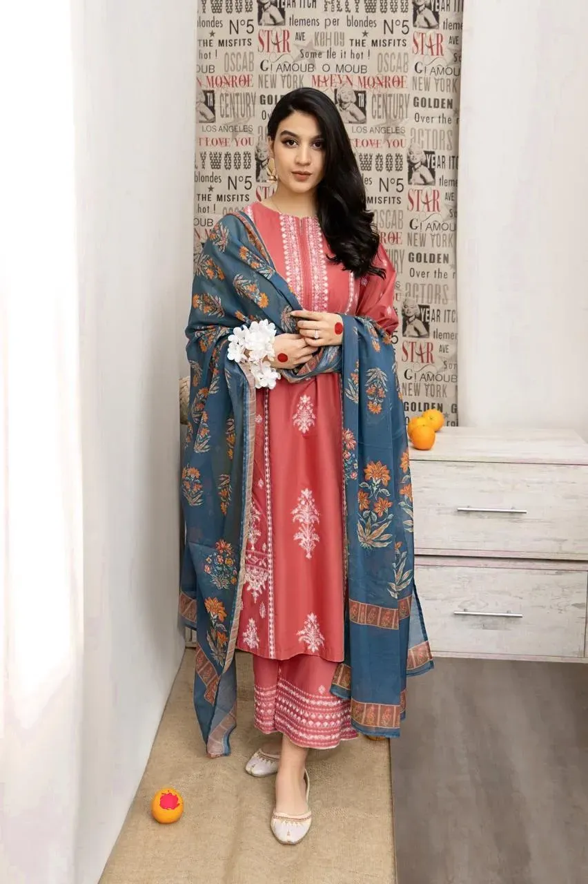 3 Pcs Women's Unstitched Printed Suit