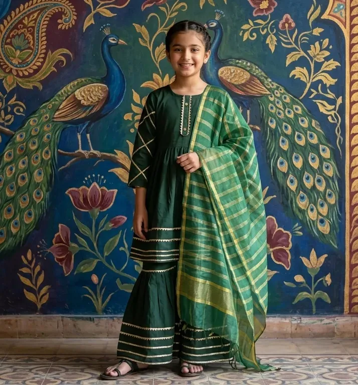 Girls Green Embroidered 3Pcs Lawn Suit Set