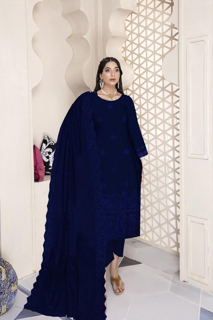 Blue Chikankari 3-Piece Dhanak Suit for Women