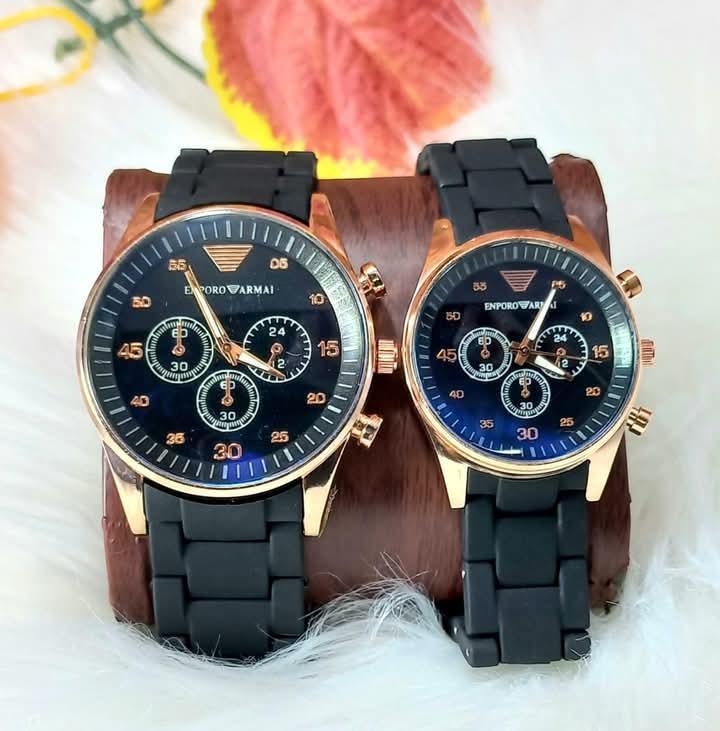 Unisex Couple Watches Set Quartz Black Rose Gold