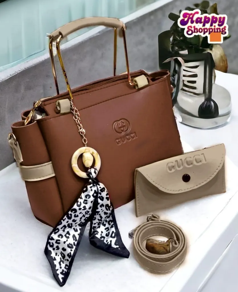 Gucci Women's Grey Maroon Handbag & Wallet Set