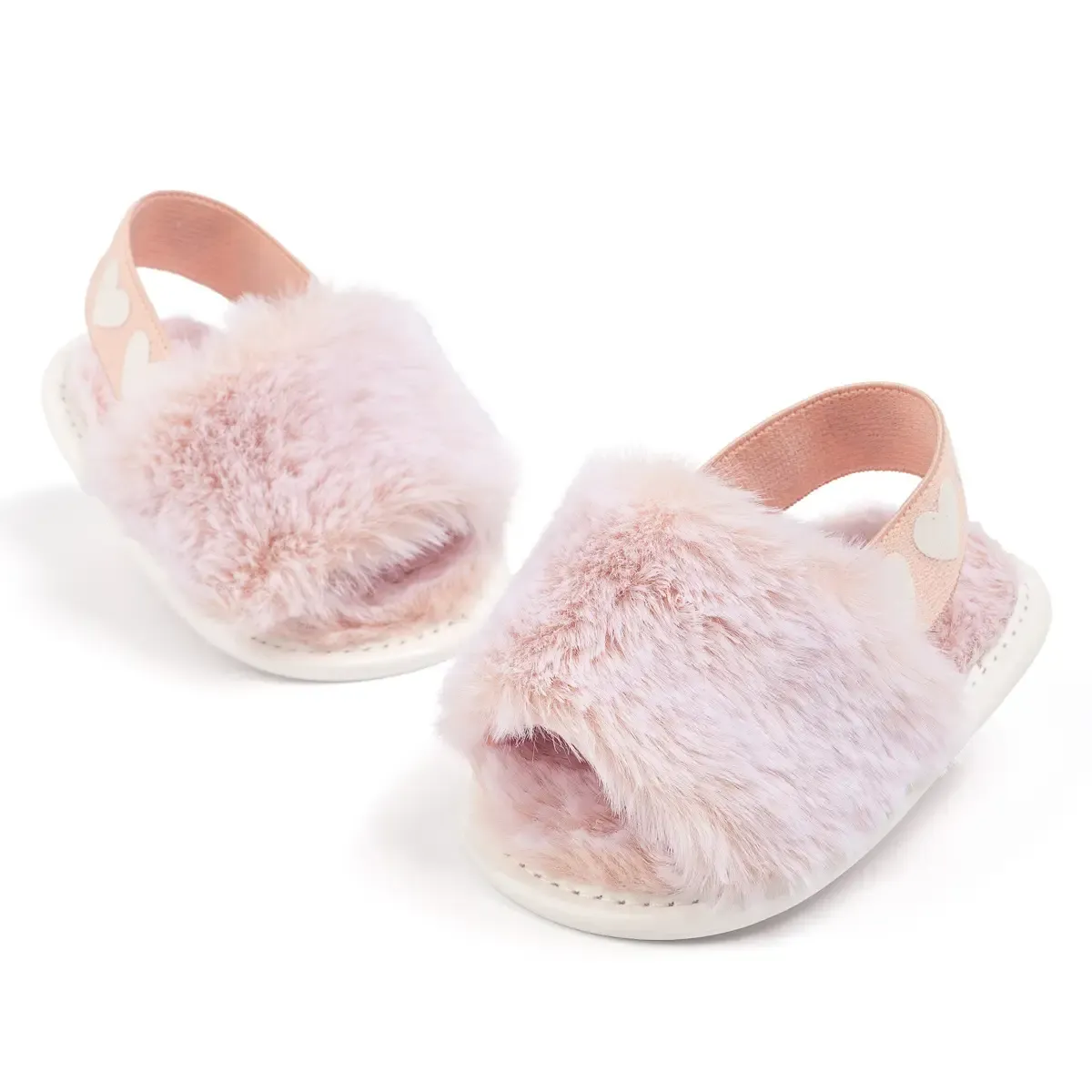 Pink Furry Toddler Slippers 0-1 Year Old