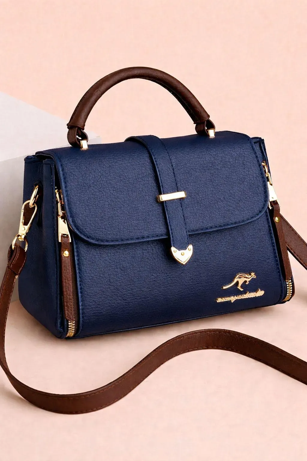Blue Leather Shoulder Bag for Women
