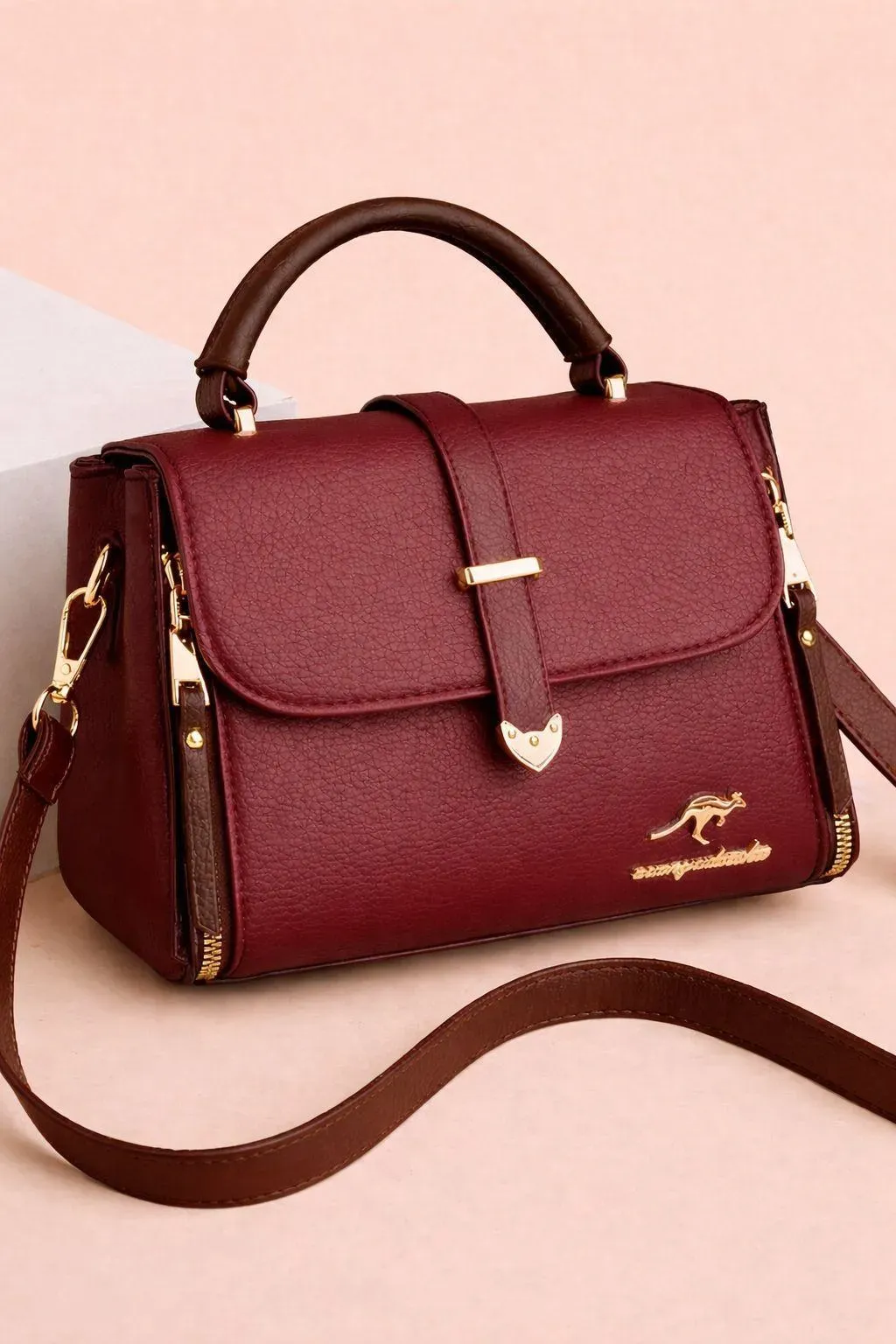 Maroon Leather Shoulder Bag for Women