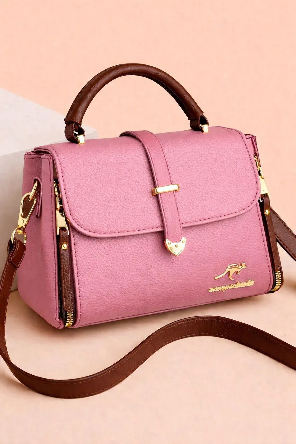 Pink Leather Shoulder Bag for Women