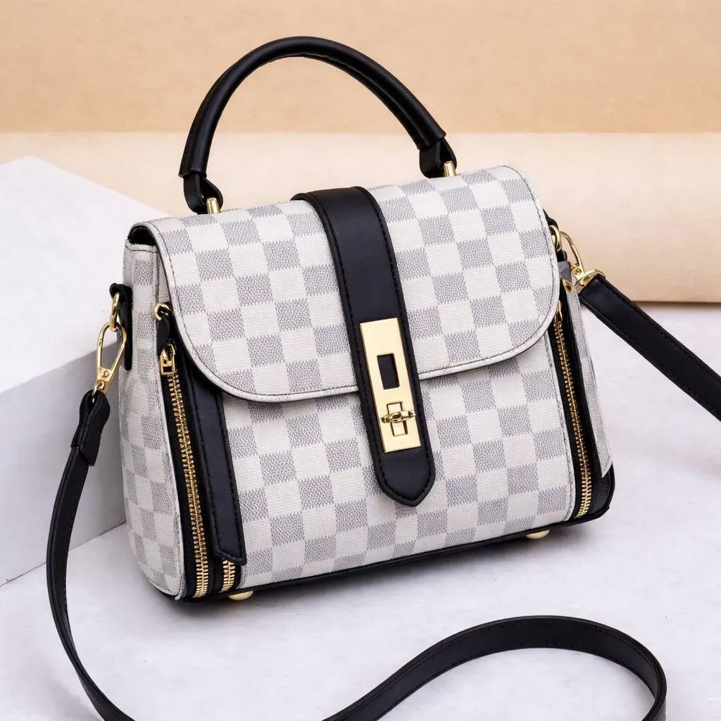 Women's Checkered Leather Shoulder Bag White