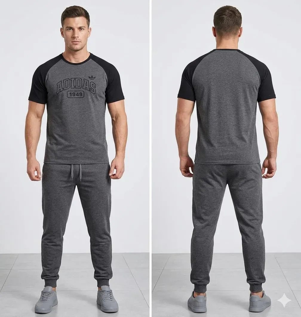 Men Grey Blended Track Suit 2Pcs Medium to XL