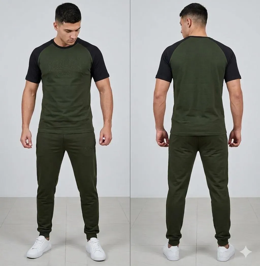 Men Green Blended Jersey Track Suit 2Pcs Medium to XL