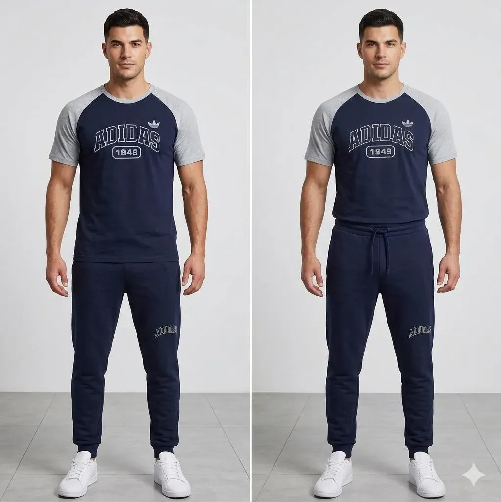 Men Blue Adidas Track Suit 2Pcs Blended Jersey Medium to XL