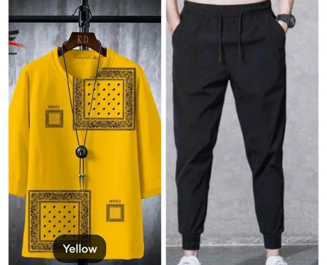 Yellow Printed Track Suit Micro Interlock