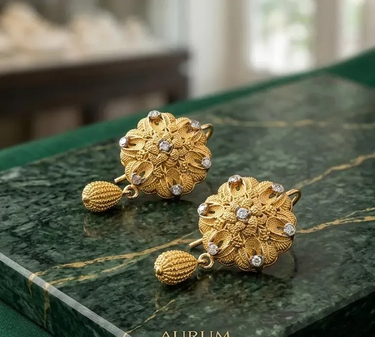 Golden Floral Earrings for Women, Gold Plated, Standard Size