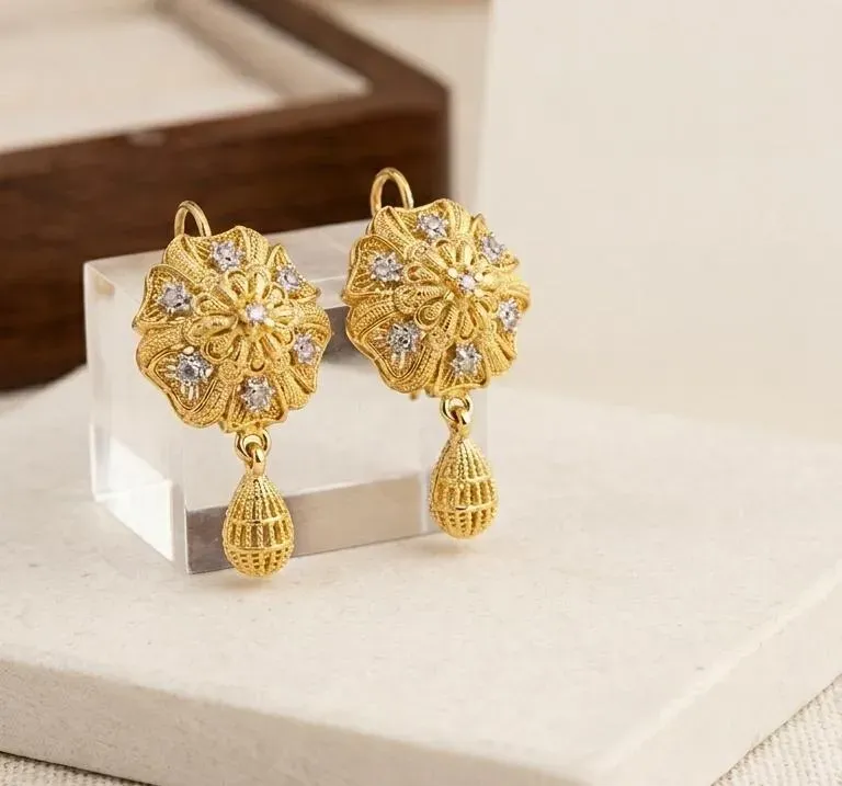 Golden Floral Earrings for Women, Gold Plated, Durable, Elegant Design