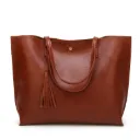 Burgundy Leather Tote Bag with Tassel for Women