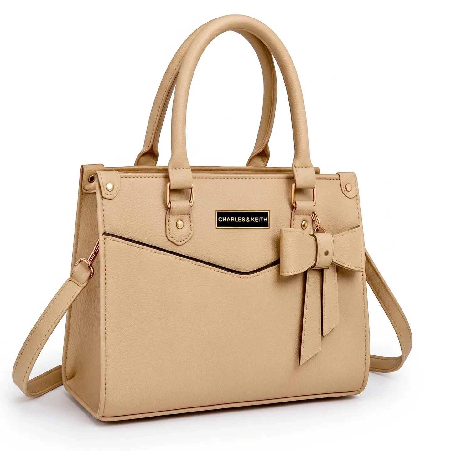 Leather Shoulder Bag for Women with Bow Accents