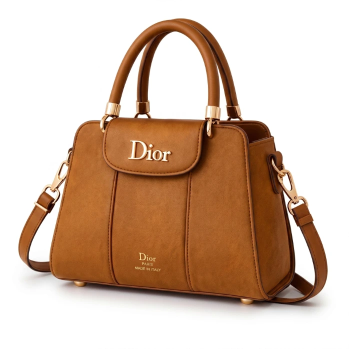 Mustard Leather Handbag with Detachable Strap for Women