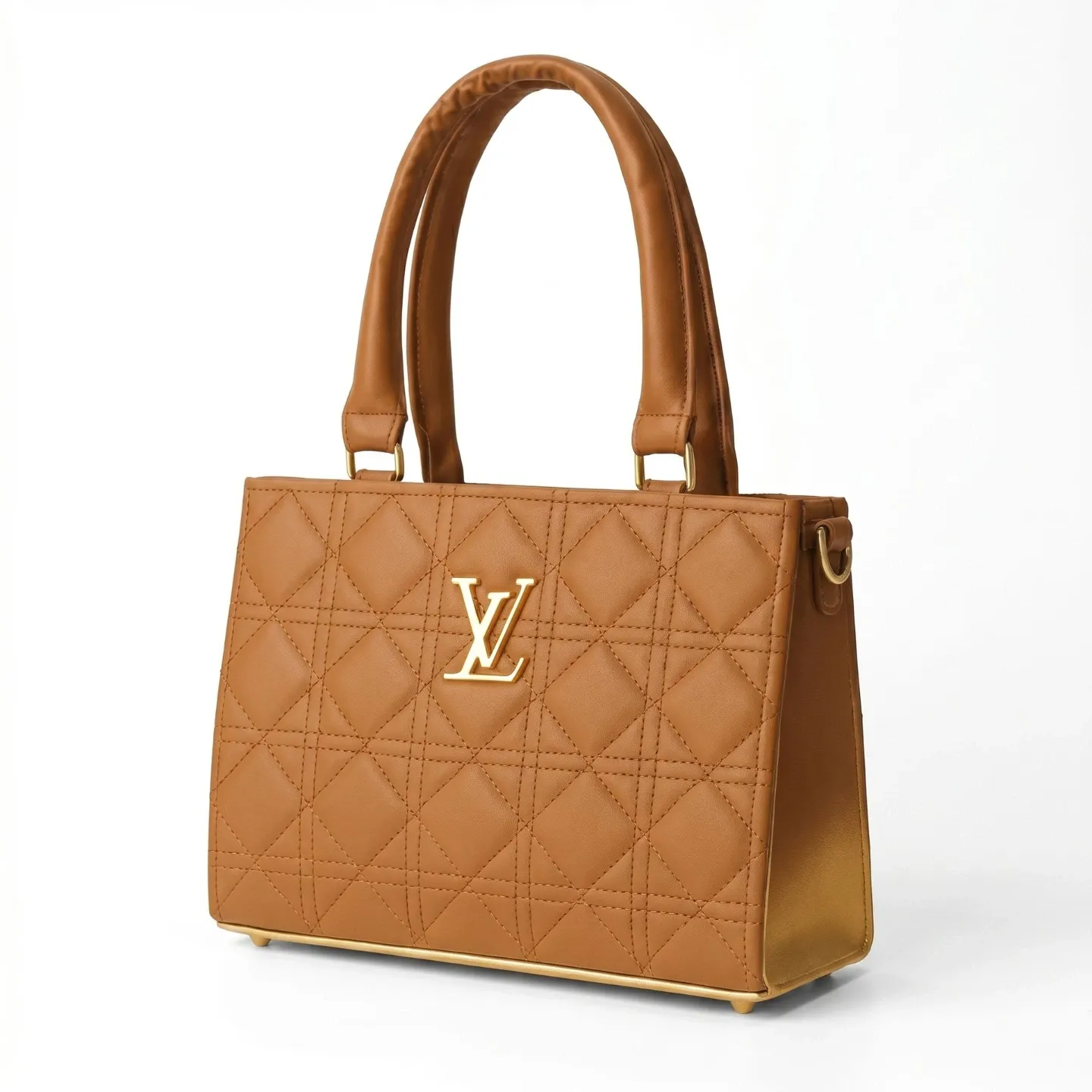 Mustard Quilted PU Leather Shoulder Bag for Women