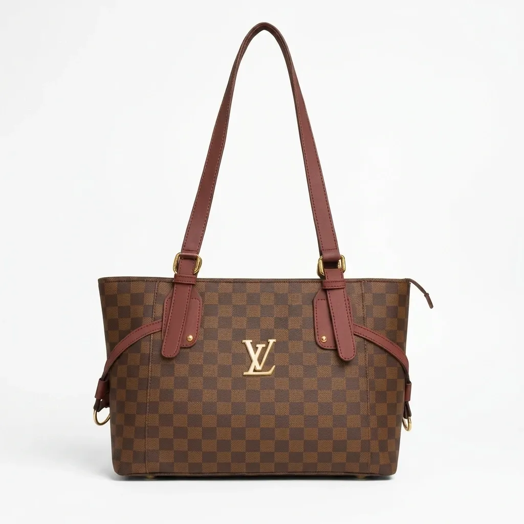 Women's Brown Checkered Shoulder Bag PU Leather