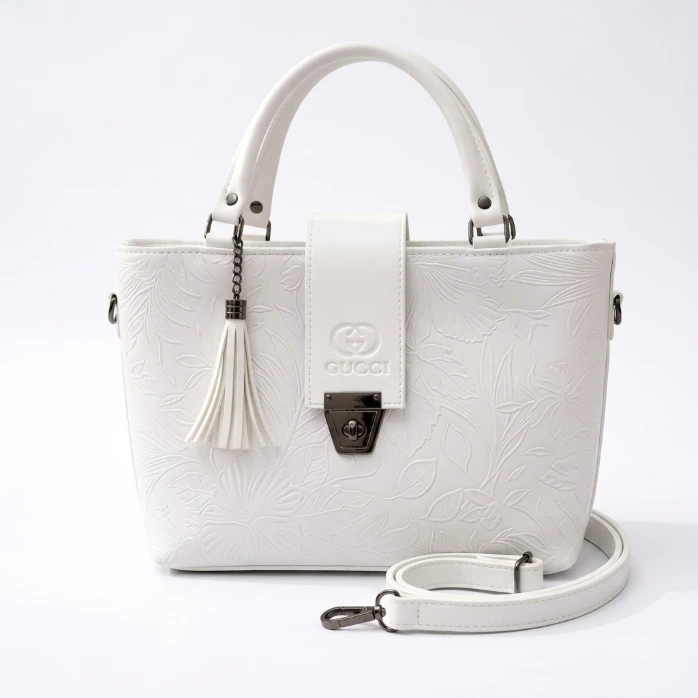 White Leather Shoulder Bag for Women