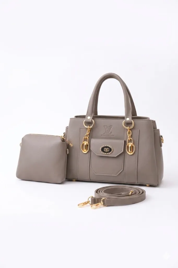 Grey Leather 2-Piece Women's Handbag Set
