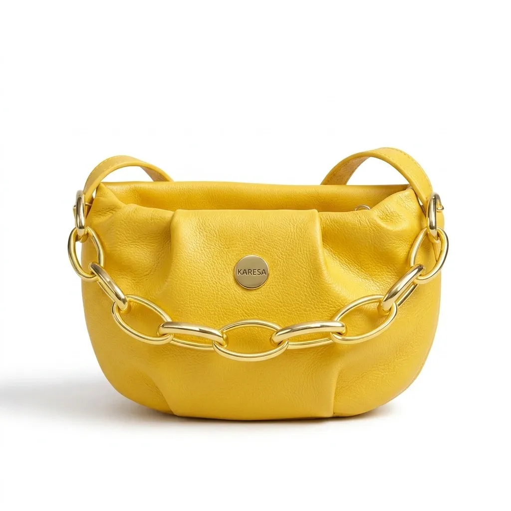 Yellow Leather Mini Shoulder Bag for Girls