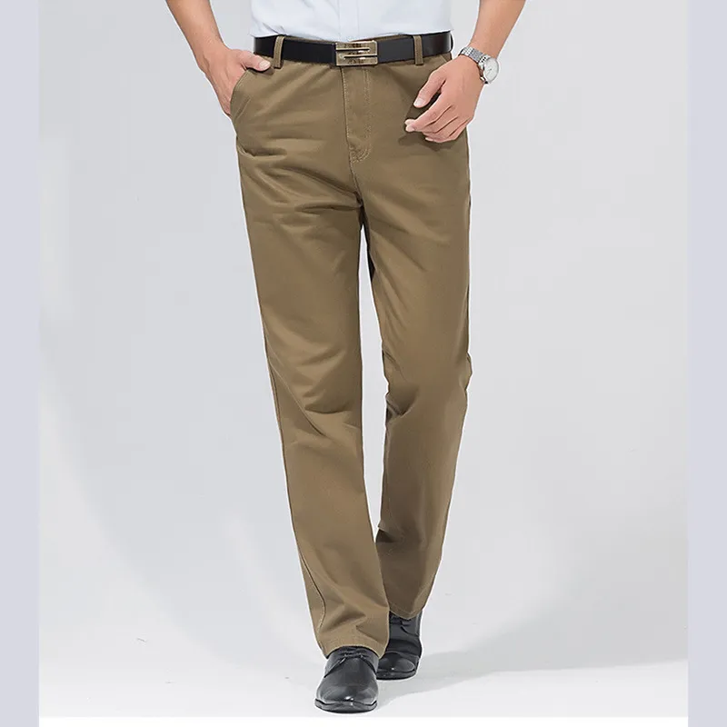 Men Thickened Khaki Cotton Pants High Waist Autumn Casual