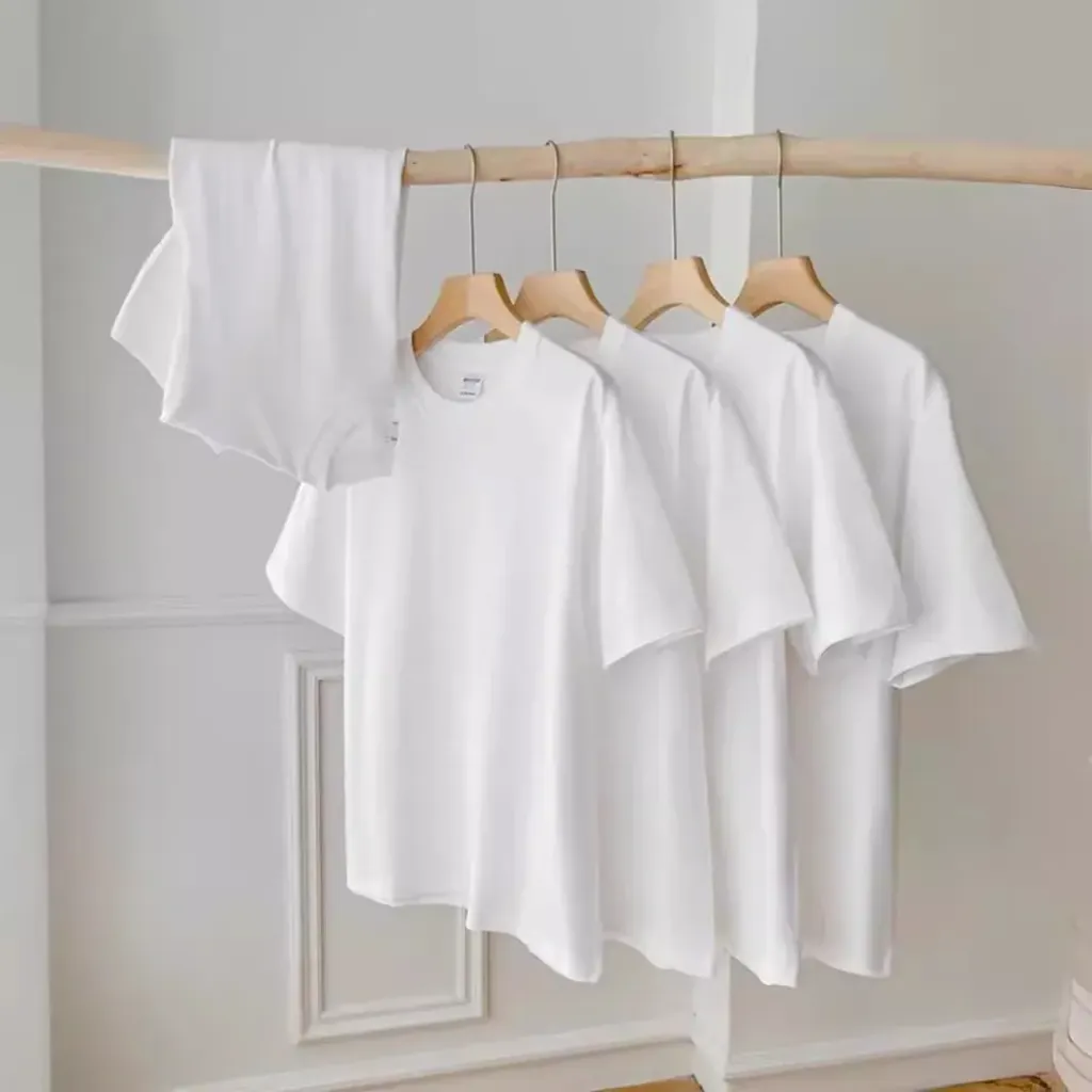 Men Loose Fit Cotton T-Shirt White Summer (L)