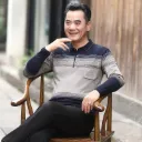 Men Long Sleeve Knitted Polo Shirt Autumn Grandpa Wear