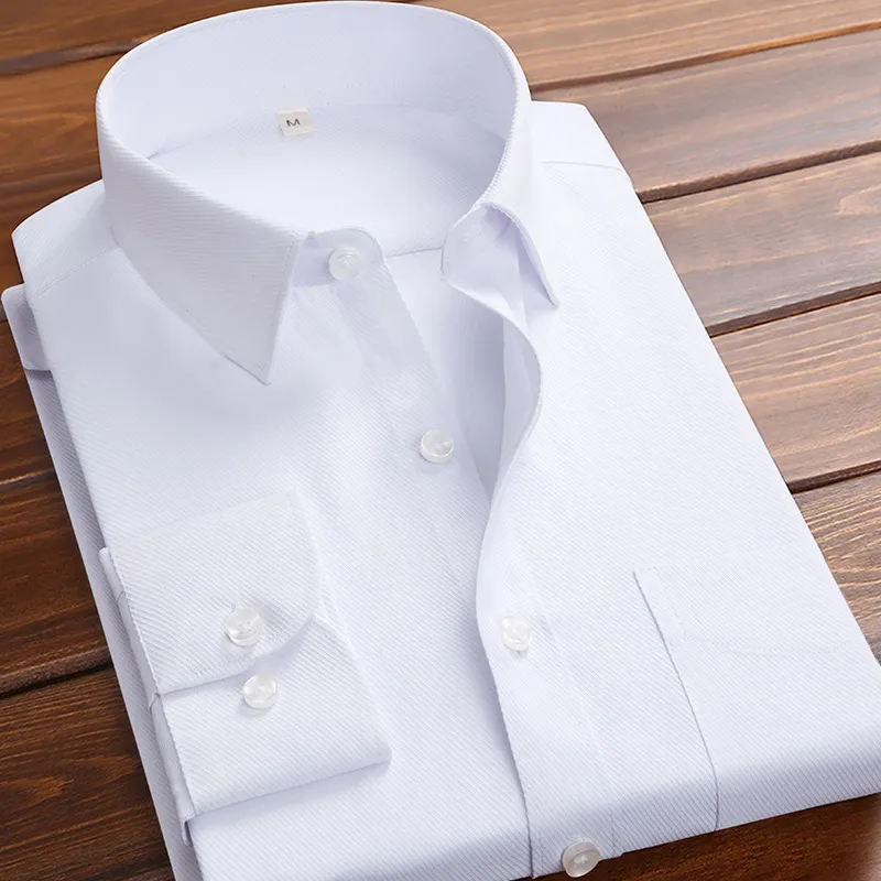 Men's White Twill Slim Fit Business Shirt (M)