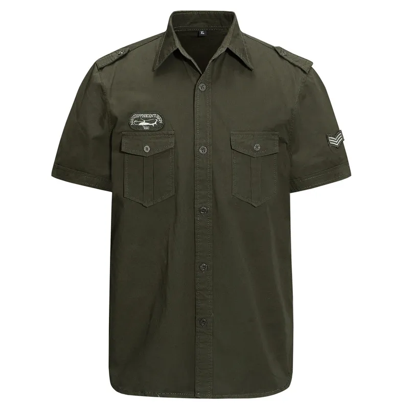 Men's Loose Military Style Short Sleeve Shirt Olive Green (M)