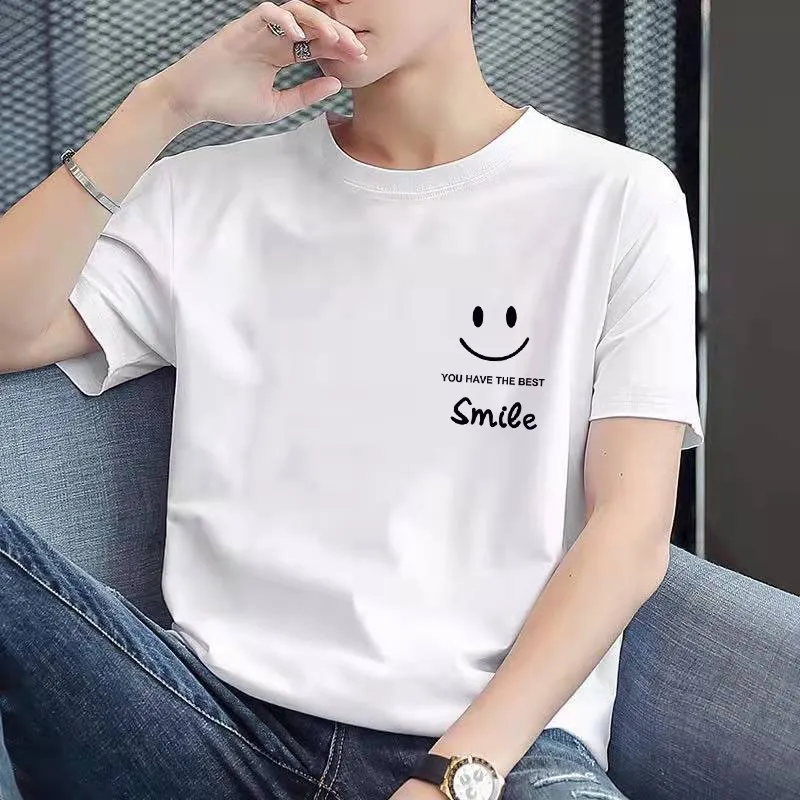 Men Slim Fit Printed T-Shirt White Casual Style (M)