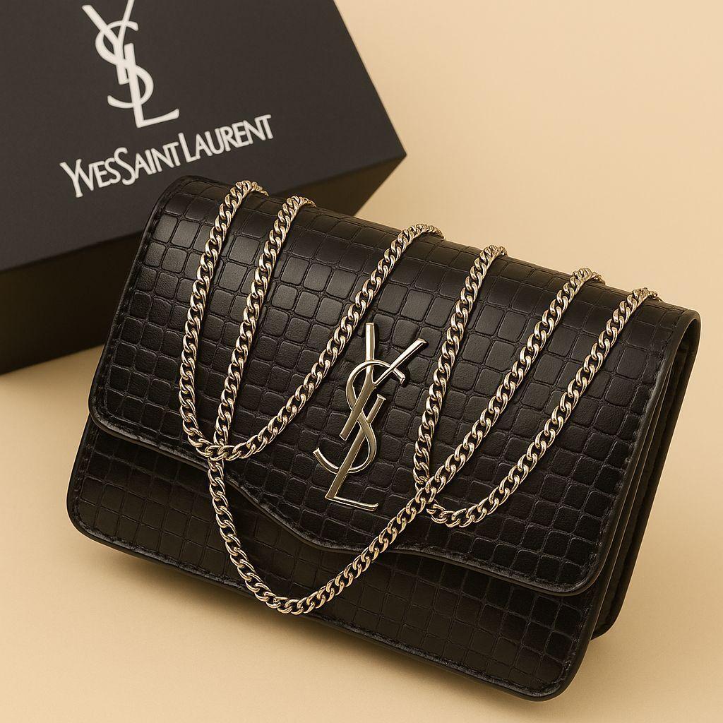 Black YSL Inspired Crossbody Bag with Gold Chain