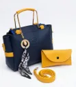 Navy Blue & Mustard Yellow Gucci Style Handbag Set with Leopard Scarf