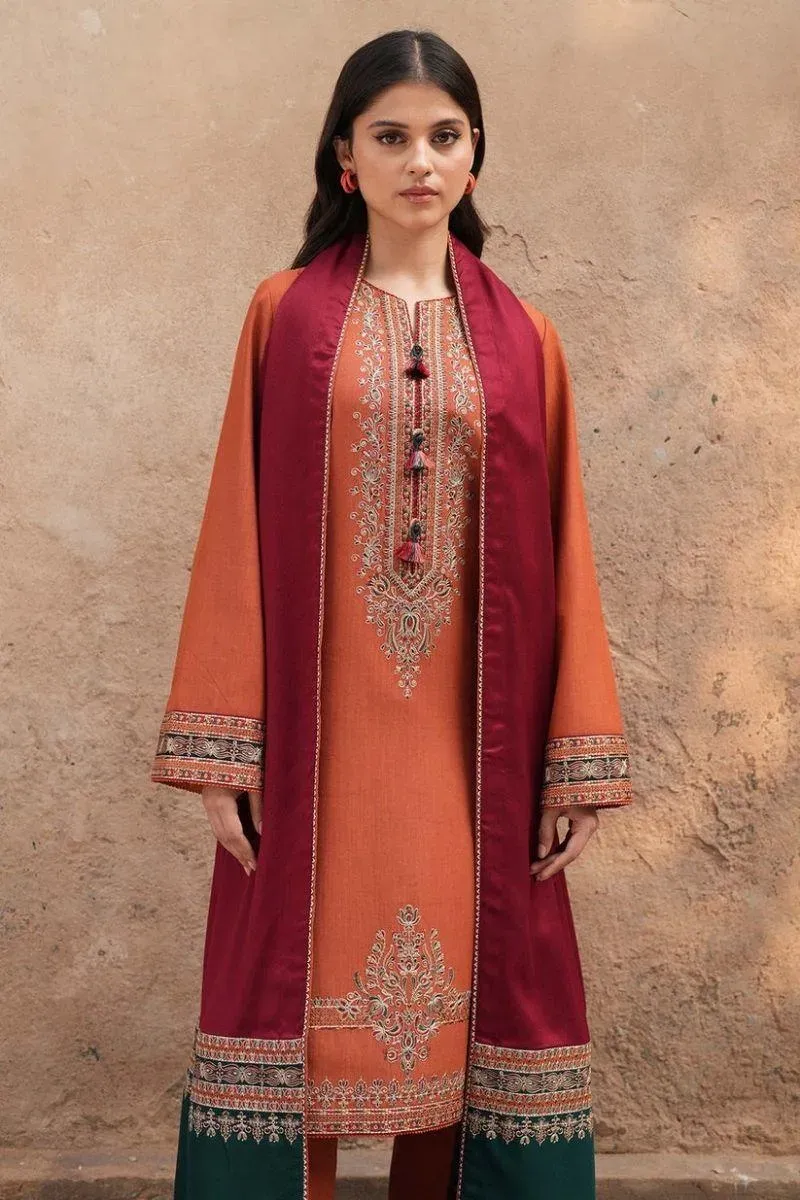 Orange Embroidered Lawn 3Pcs Set for Women